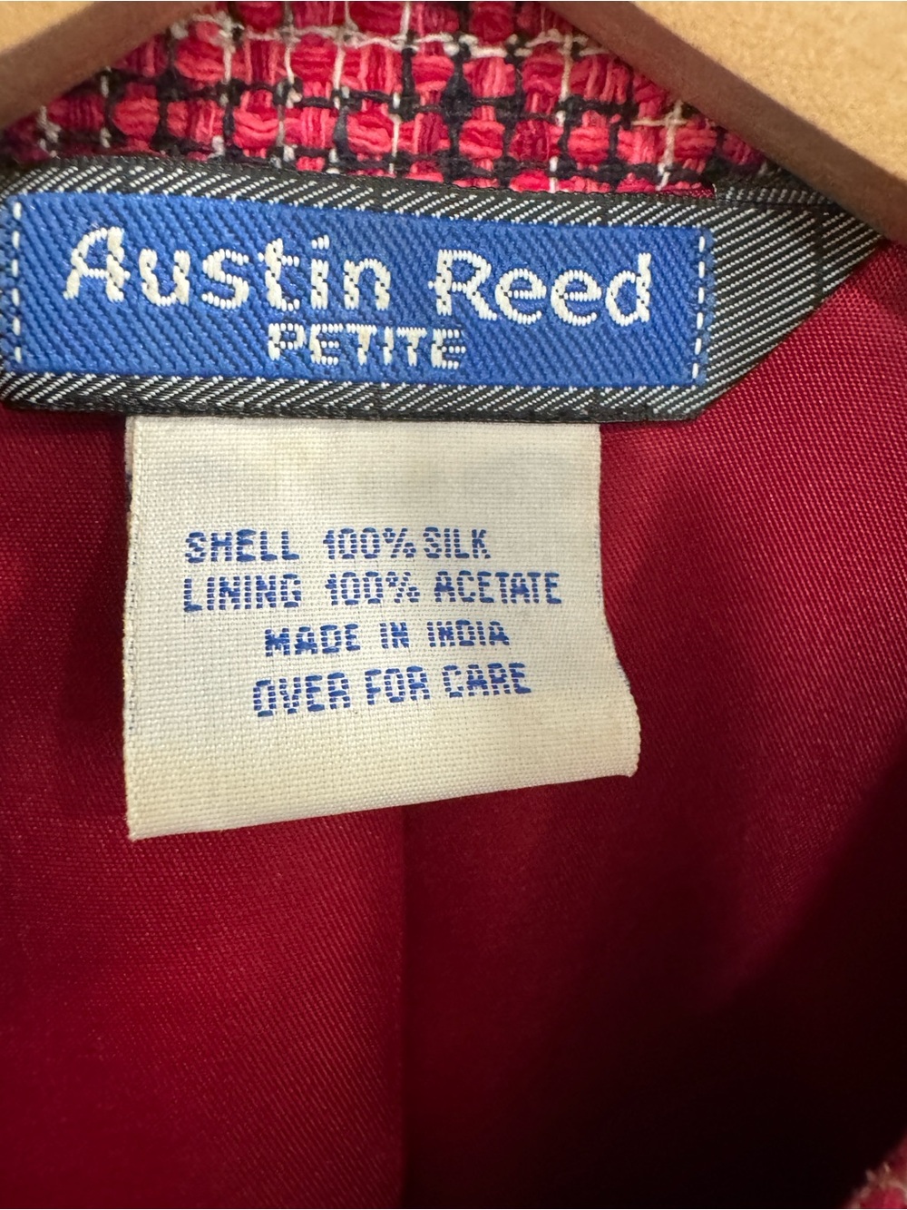 Austin Reed Petite 100% Silk Tweed Zip Jacket Red Pink Textured Blazer 10P - Picture 10 of 14